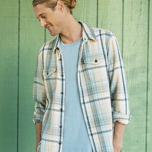 Outerknown Checkered Button Down Shirt - Blue and Tan